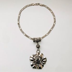 Vintage Silver Tone Rose Pendant Necklace